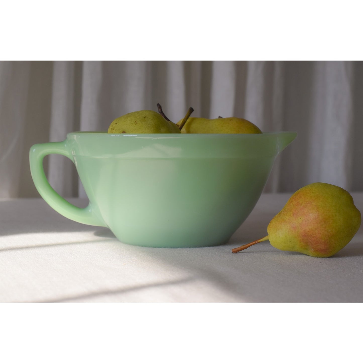 Vintage Fire King Jadeite Green Glass Mixing Bowl with Handle
