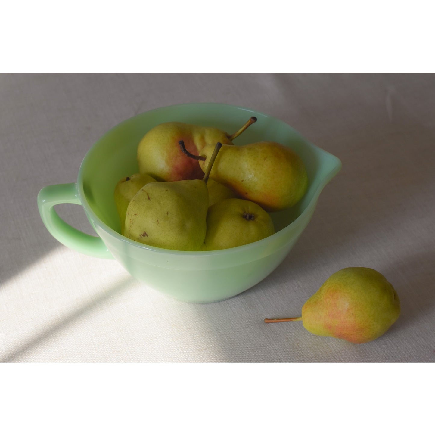 Vintage Fire King Jadeite Green Glass Mixing Bowl with Handle