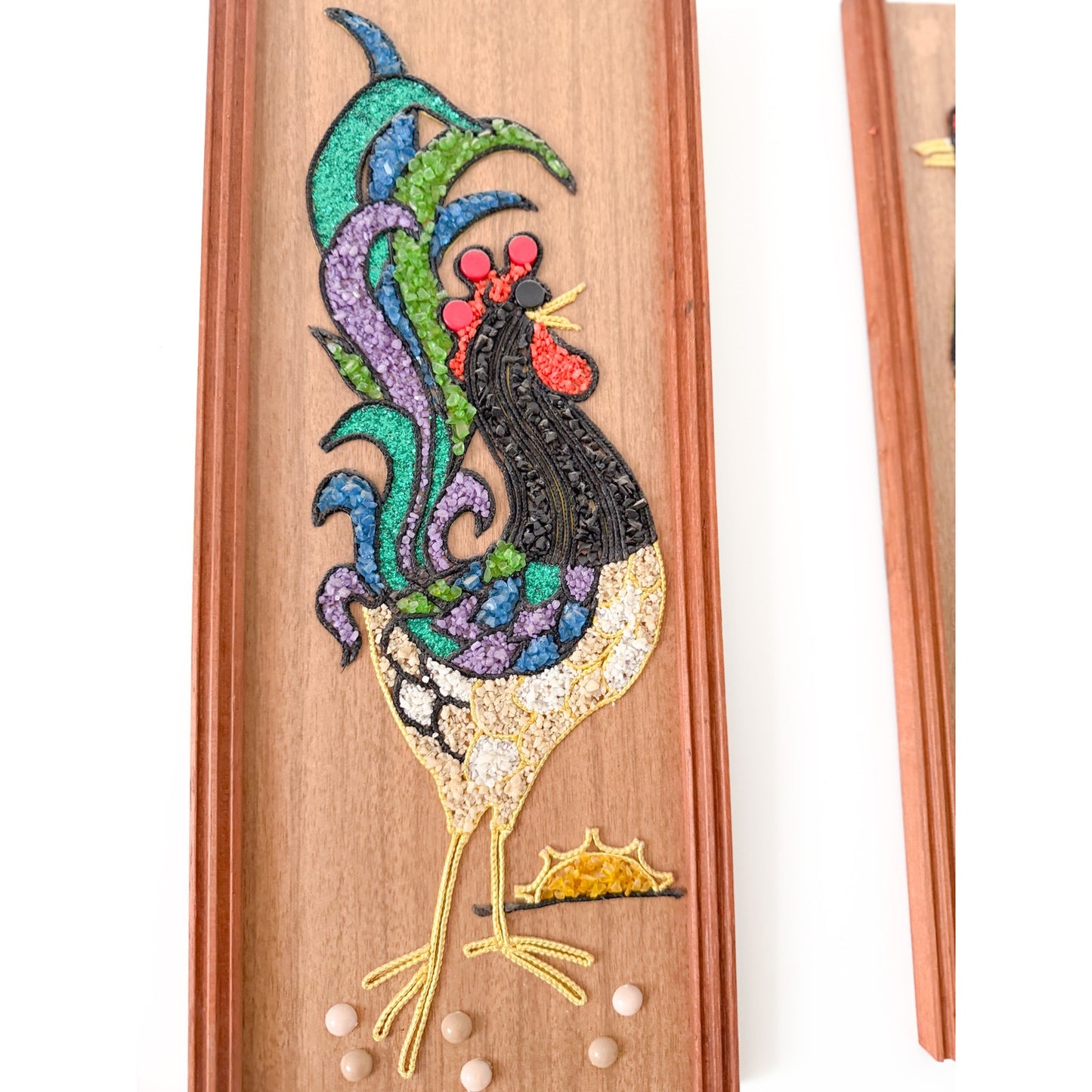 Mid-Century Modern Rooster Chicken Pebble Art - Adorable Pair