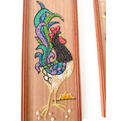 Mid-Century Modern Rooster Chicken Pebble Art - Adorable Pair