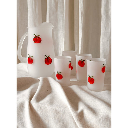 Vintage Frosted Glass Pitcher Set - Tomato Girl Summer