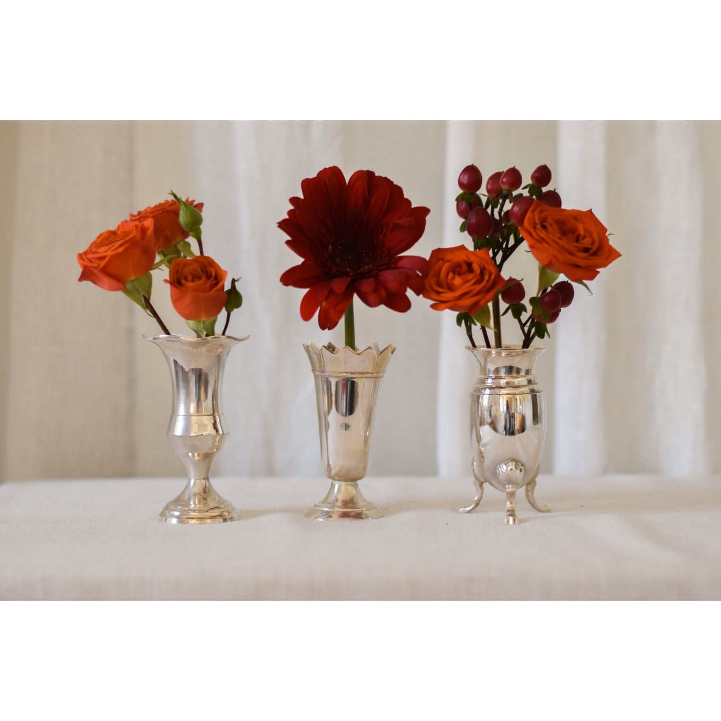 Elegant Set of Three Two's Company Queen Anne Silver Vases