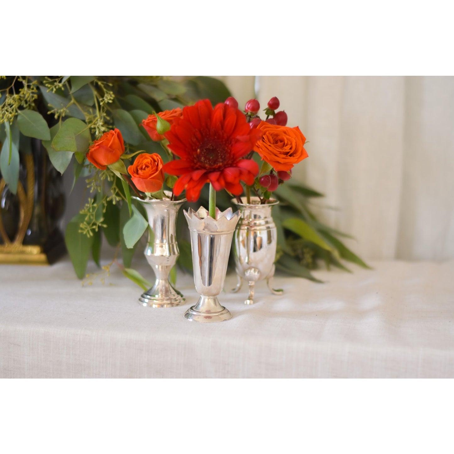 Elegant Set of Three Two's Company Queen Anne Silver Vases